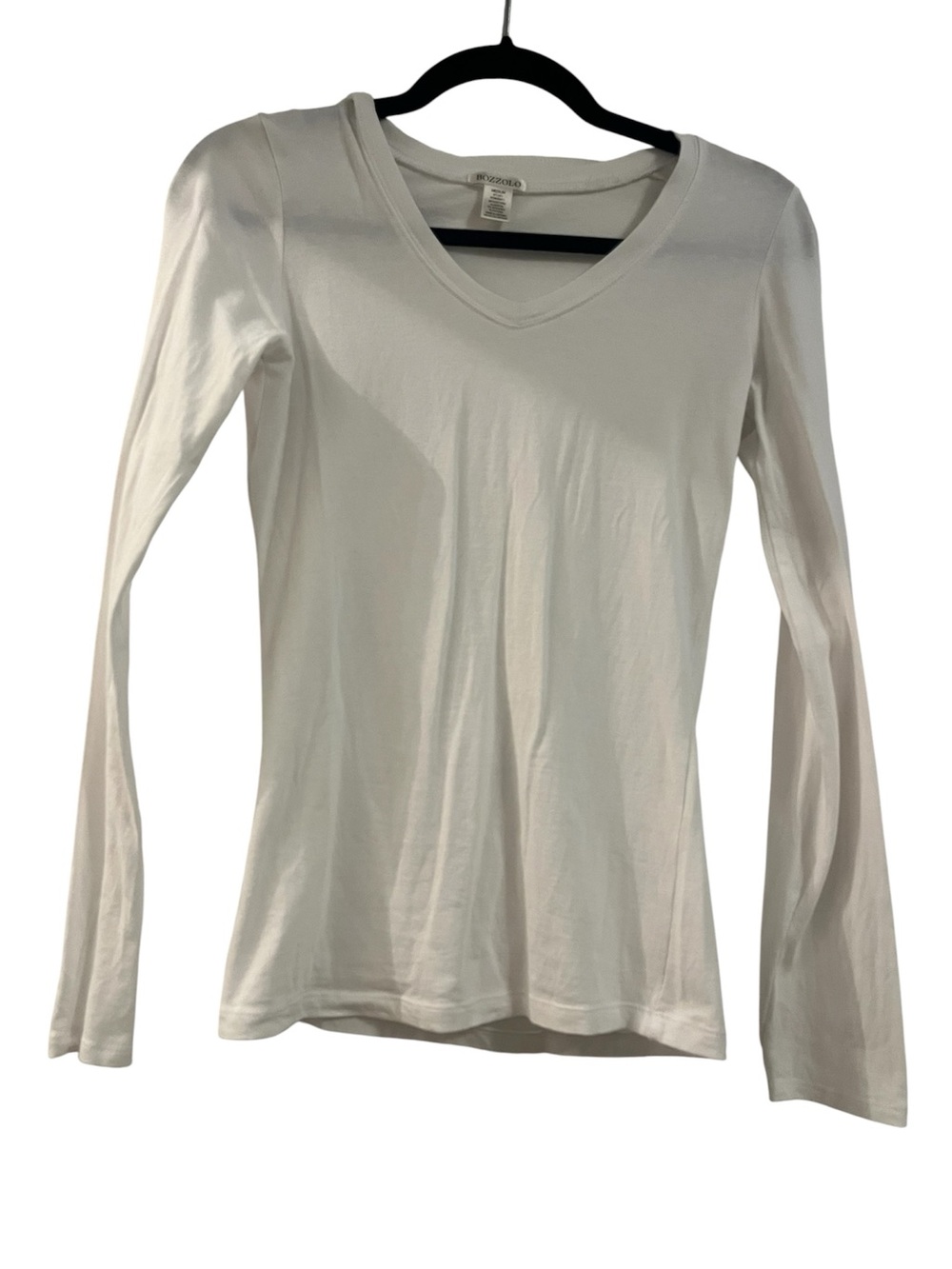 Bozzolo White N-Neck Long Sleeve Fitted Basic Longsleeve Shirt
